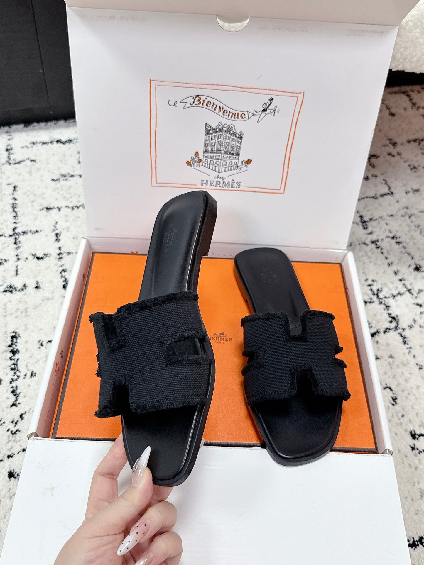HM 26ss Oran Sandals Black Denim Cowhide 617212