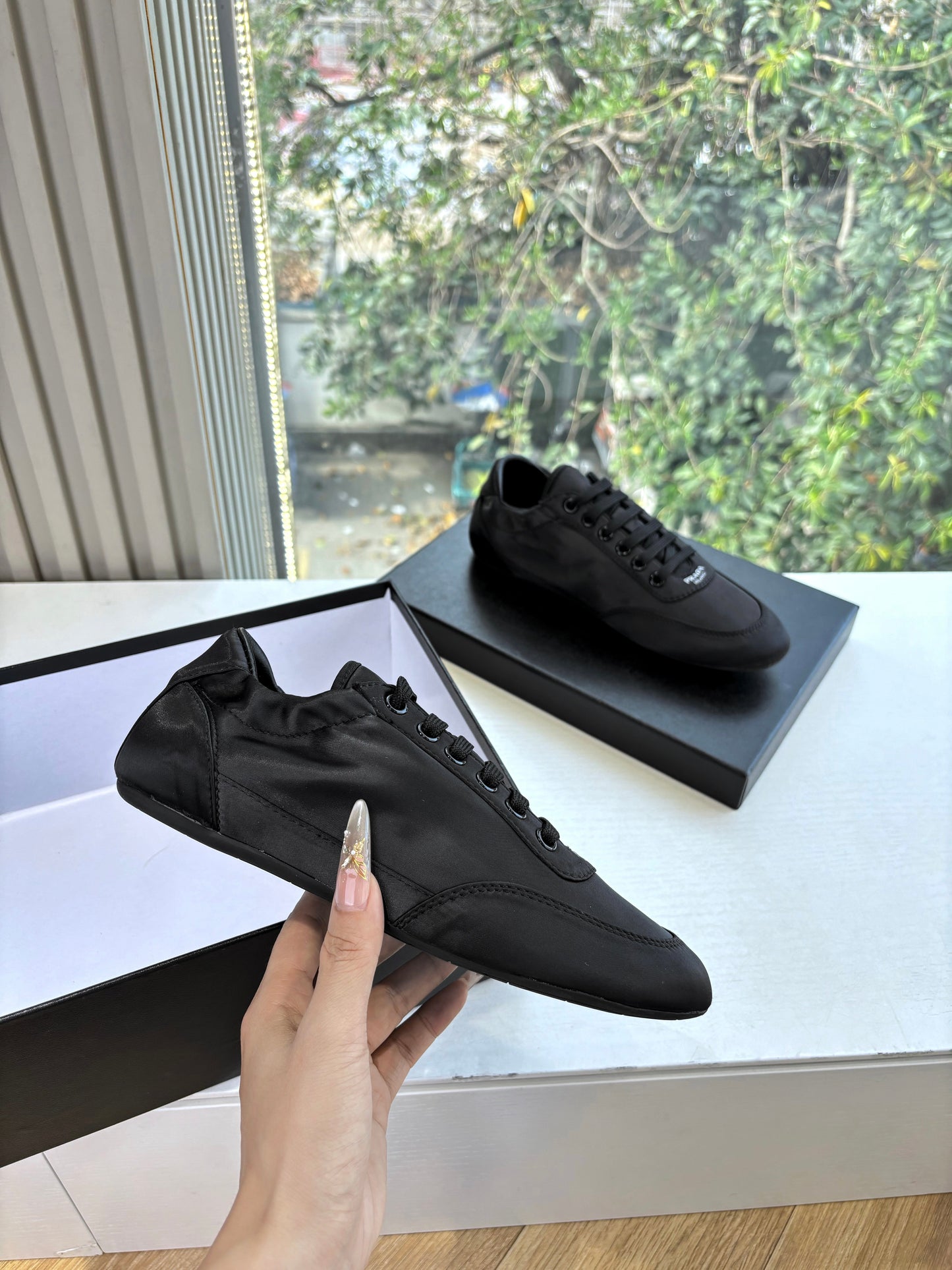 Prada 25s Sneaker In Black Silk