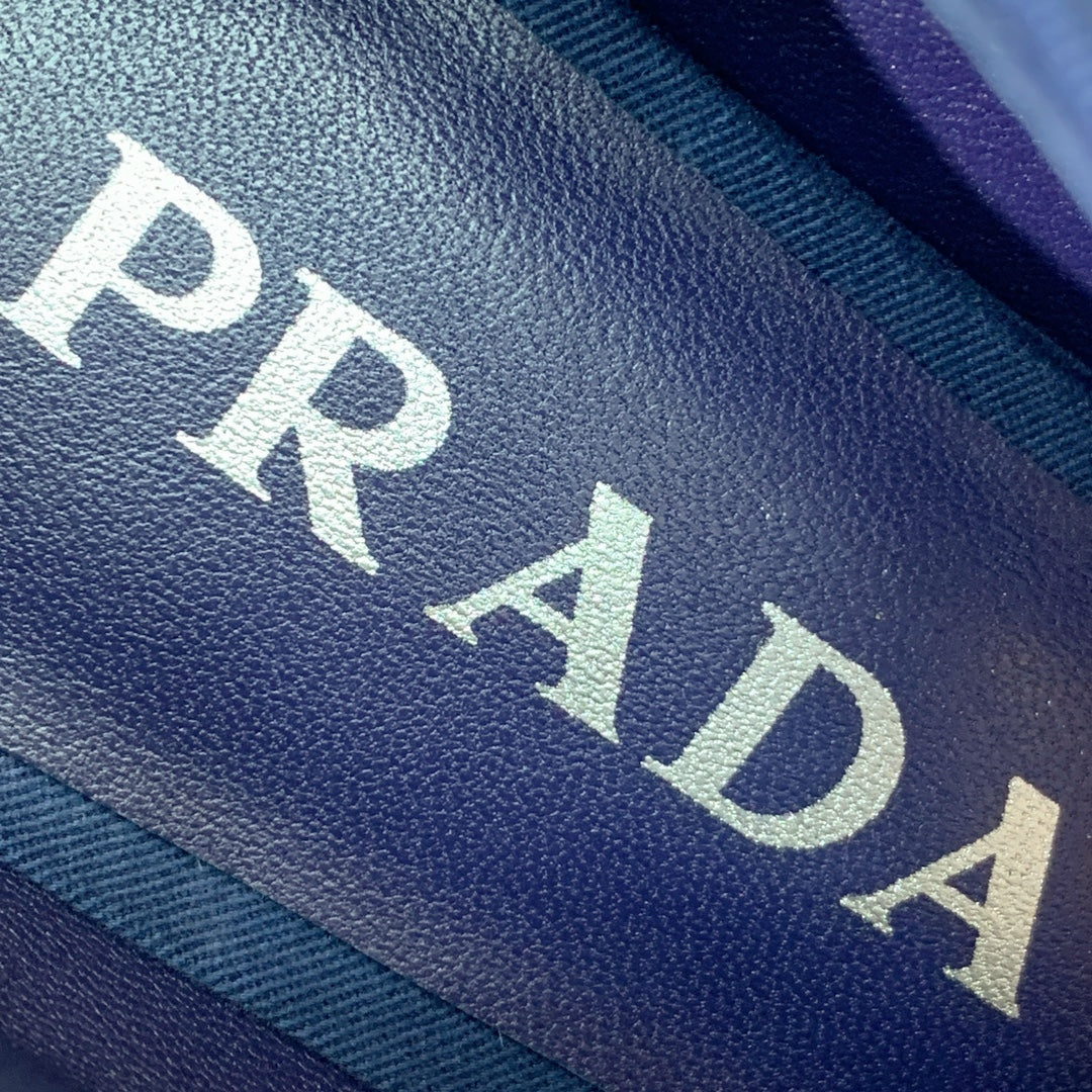 Prada 25s Mary Jane Shoes 55mm Dark Blue Fabric Patent Leather