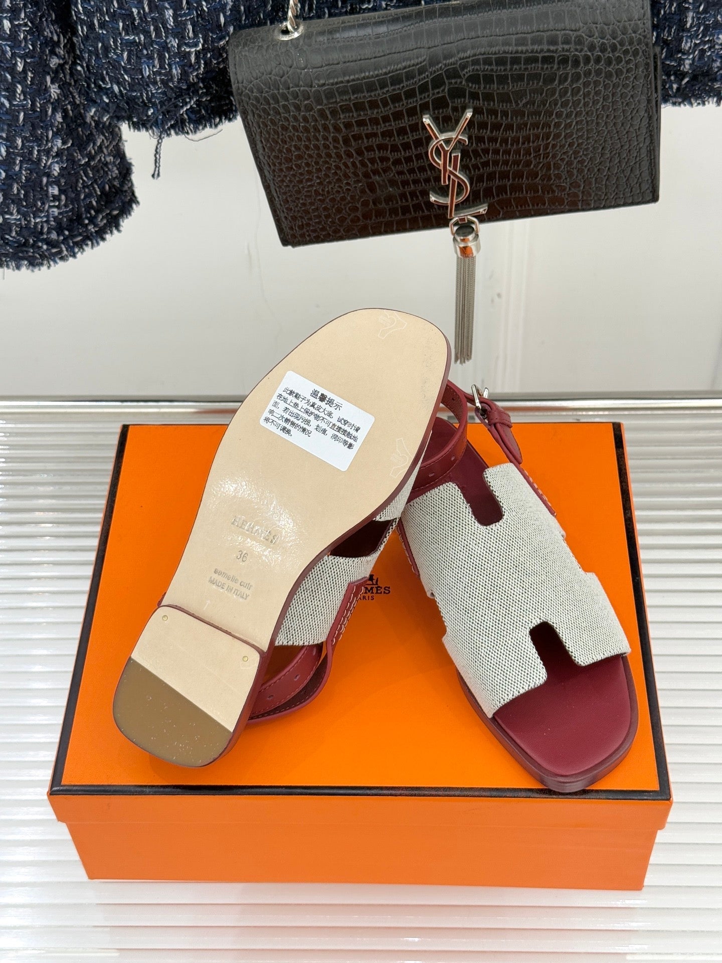 HM Maya Sandal Burgundy White Leather Canvas 642789