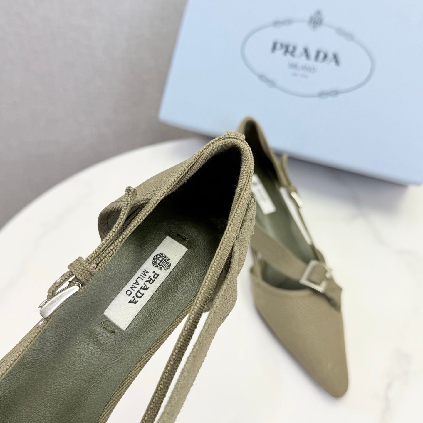 Prada Pumps 4.5cm Olive Green Canvas 639959