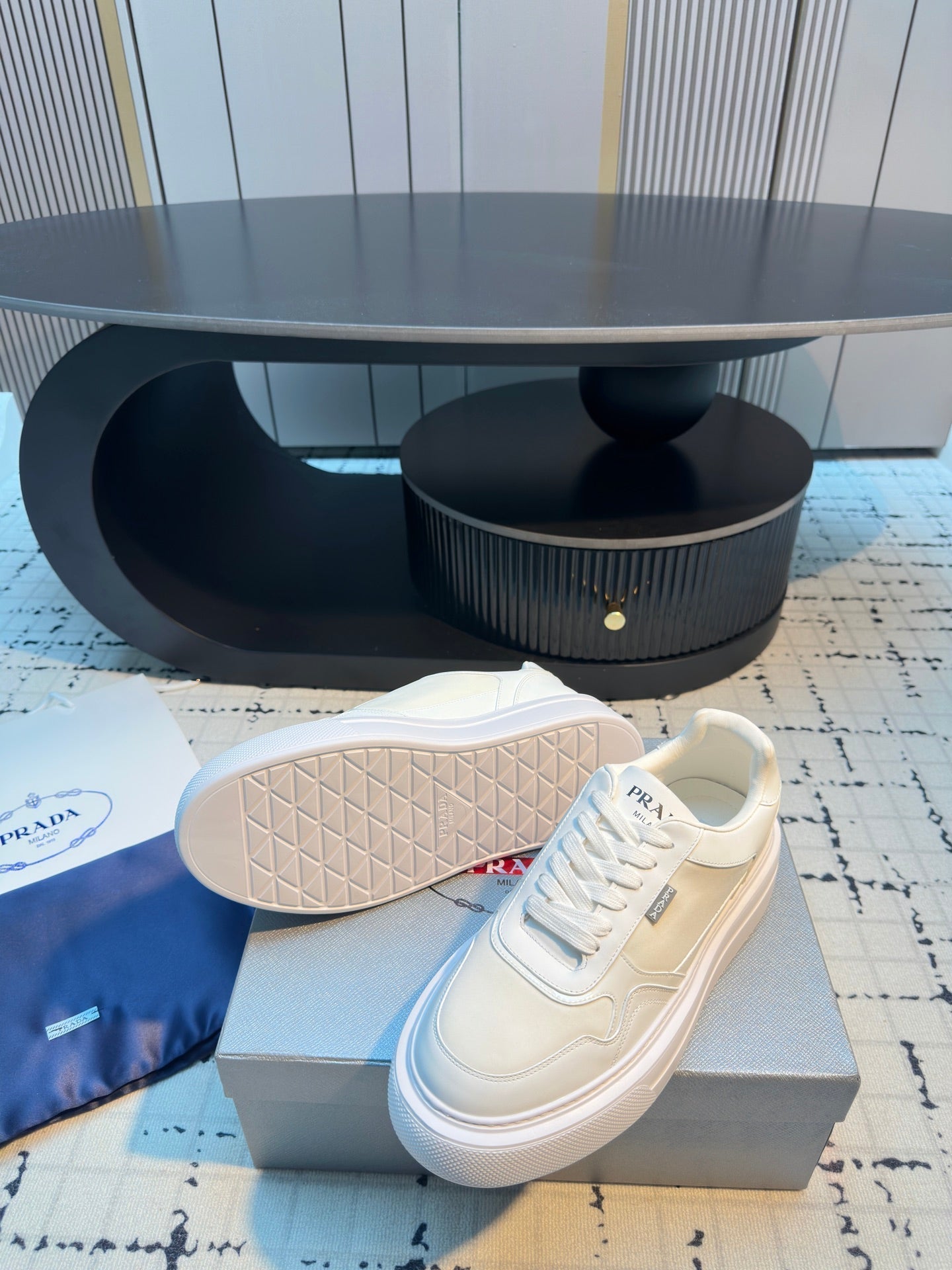 Prada 25s Platform Sneakers White Cowhide 538421