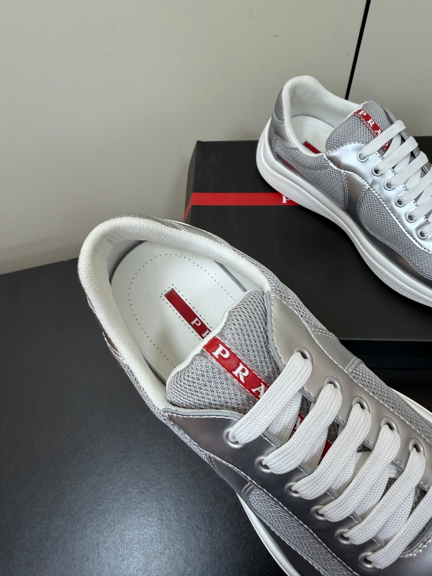 Prada America's Cup Sneaker Sliver Metalic Leather 618917