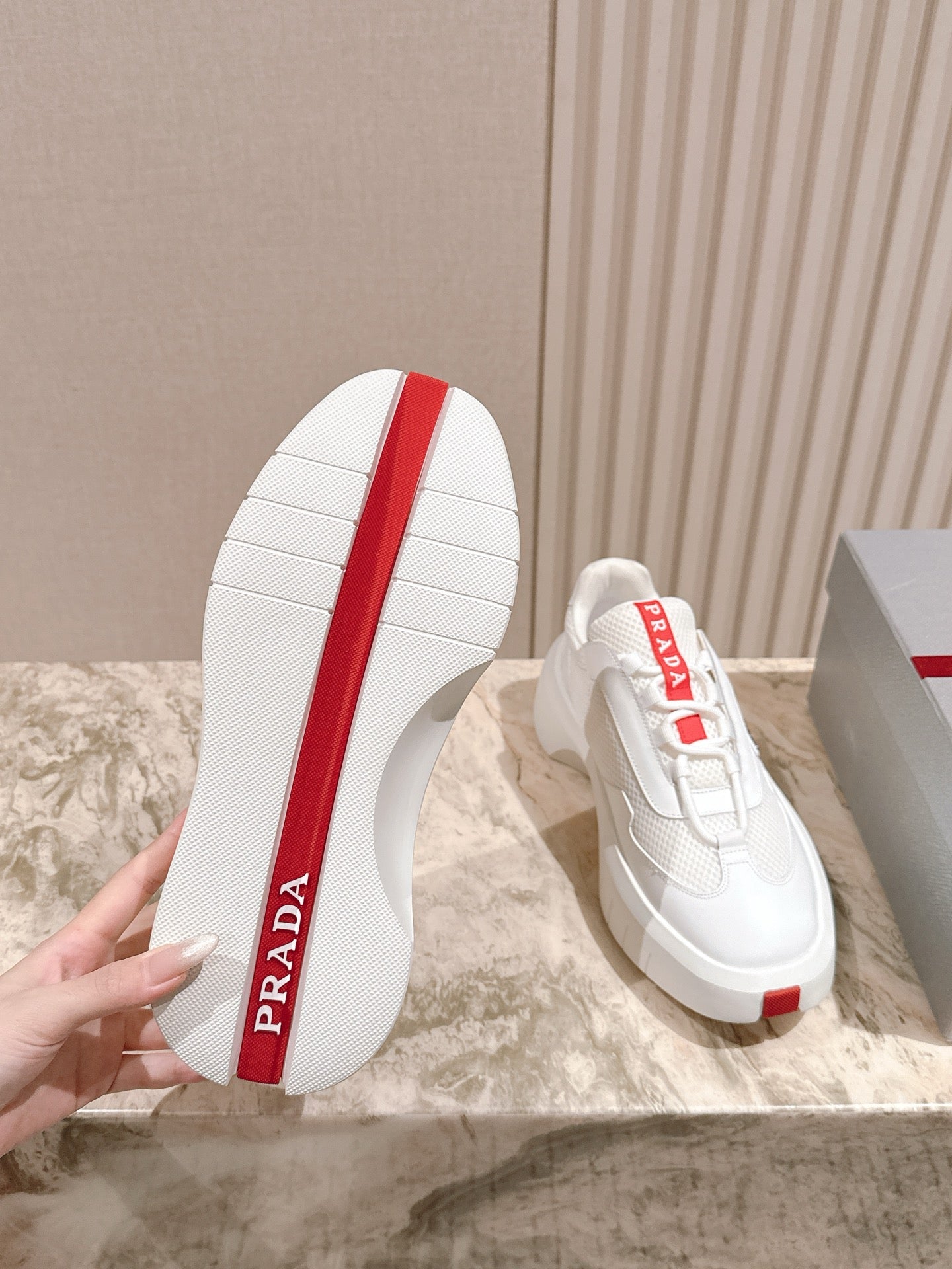 PRA 25s America's Cup Sneakers White Red Mesh & Cowhide 449690
