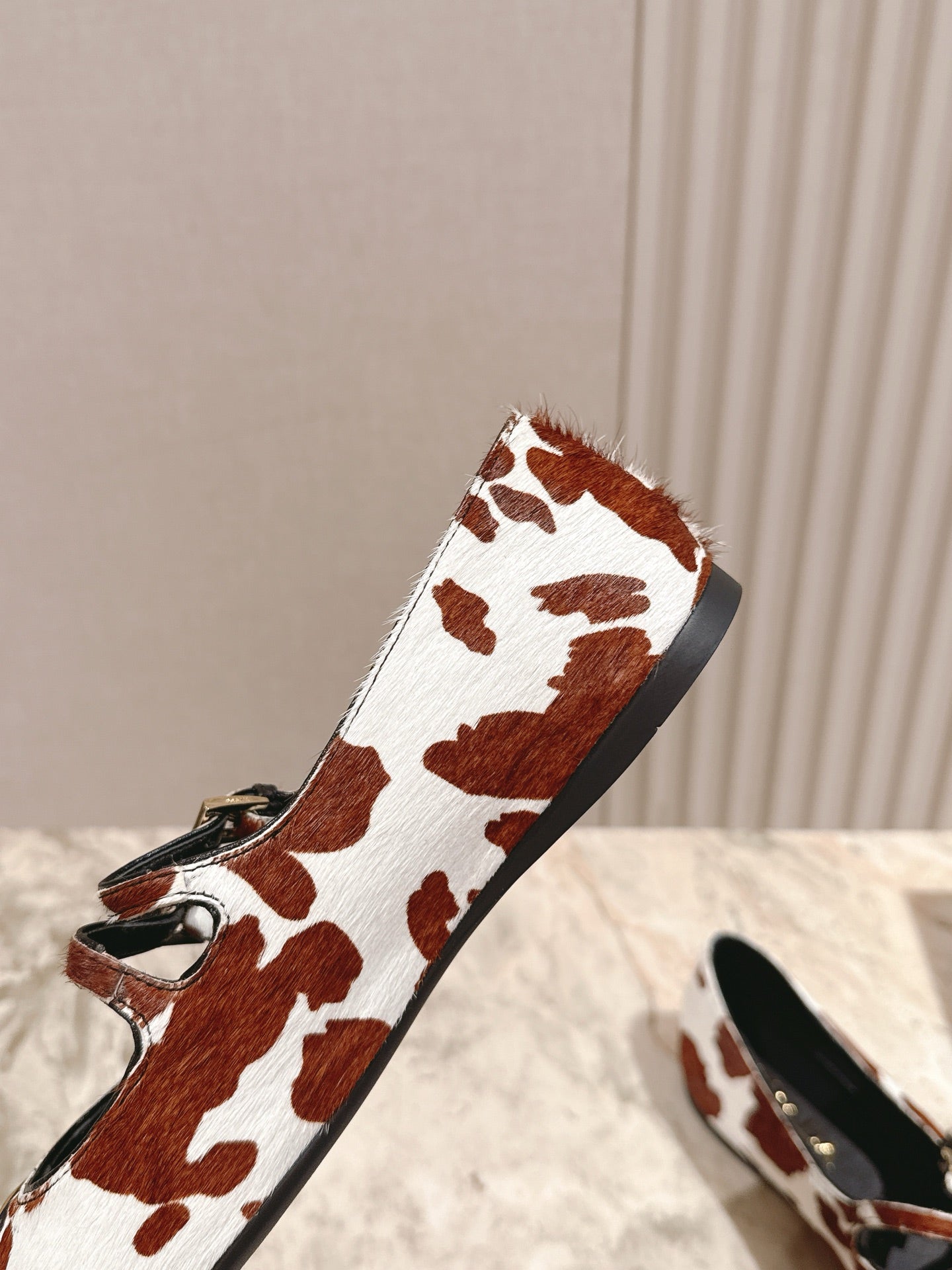 PRA 25s Ballet Flats with Small Buckle Brown White Cow Printed Calf-hair 449702