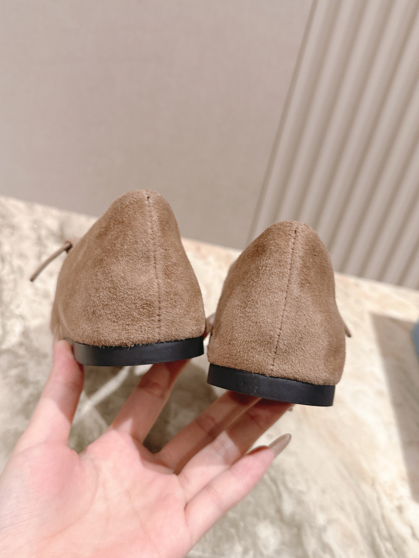 PRA 25s Ballet Flats with Small Buckle Light Brown Suede 449707