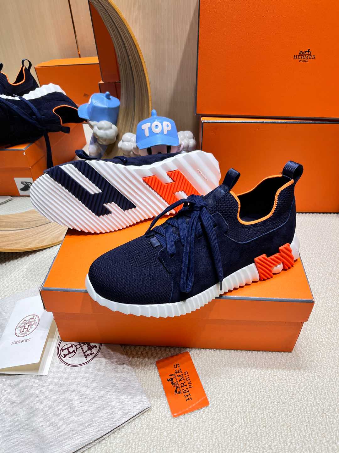 HM Depart Slip-On Sneaker In Navy Blue Knit And Calfskin