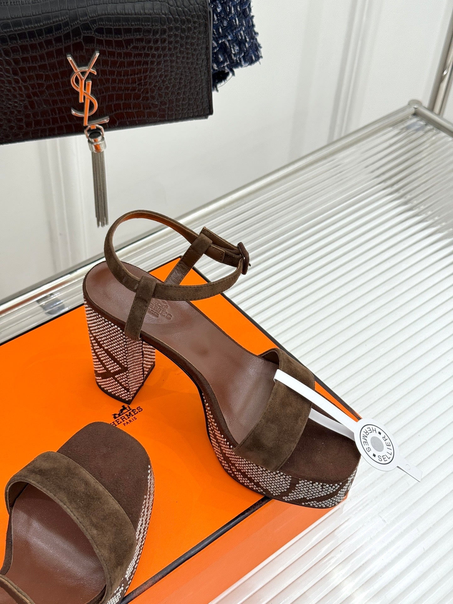HM 26s Lightning Sandal 7cm Dark Brown Suede Sheepskin 675698