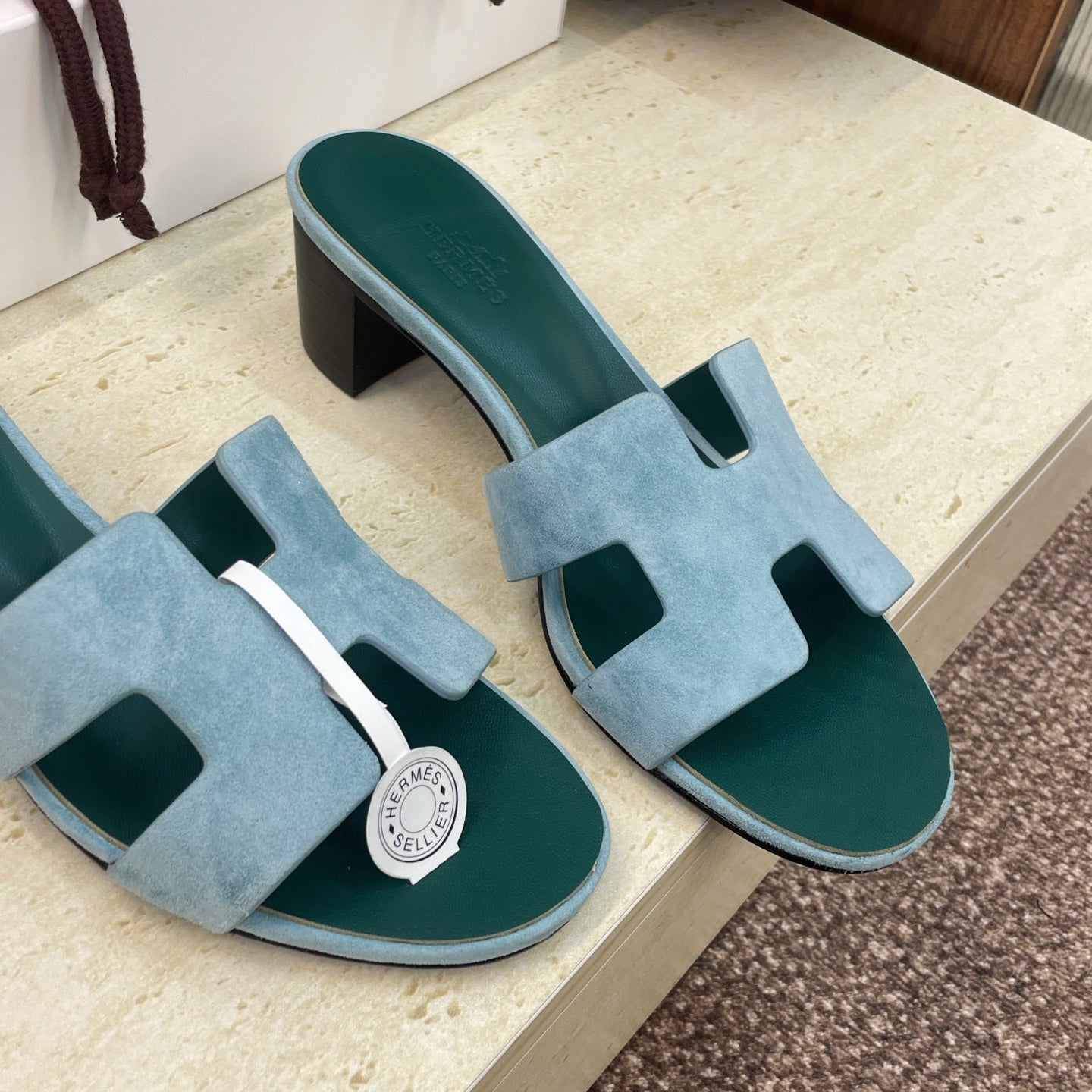 HM 26ss Oran Sandals 45 Blue Fresh Green Suede Cowhide 607220