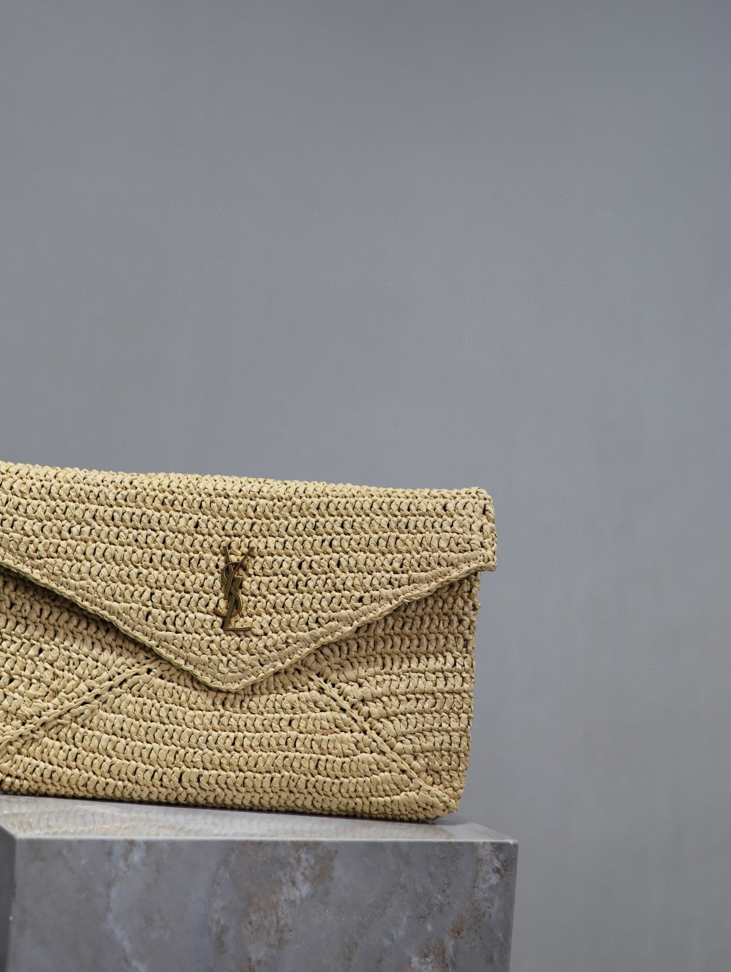 Prada Envelope Clutch 29cm Beige Raffia Leather