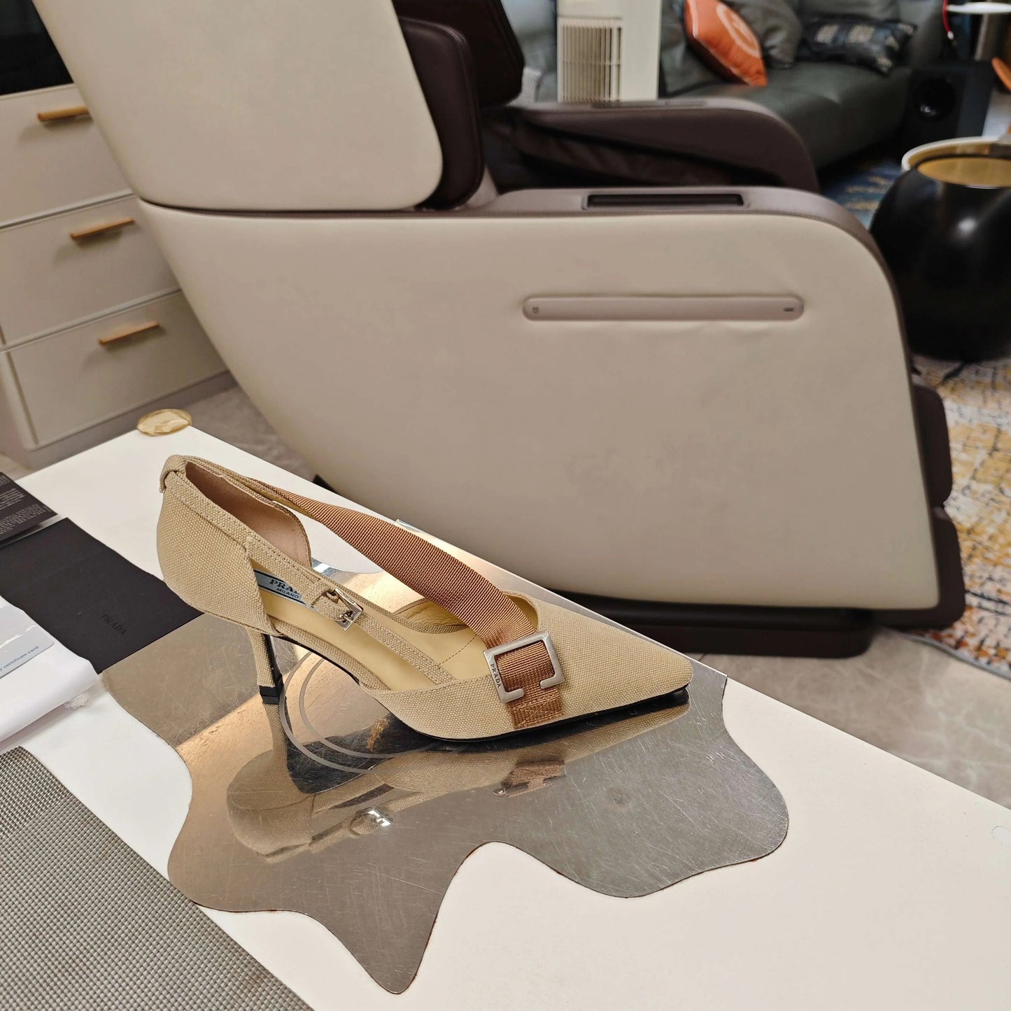 PRA 26S High Heel Pump 70 Beige Brown Canvas 630559