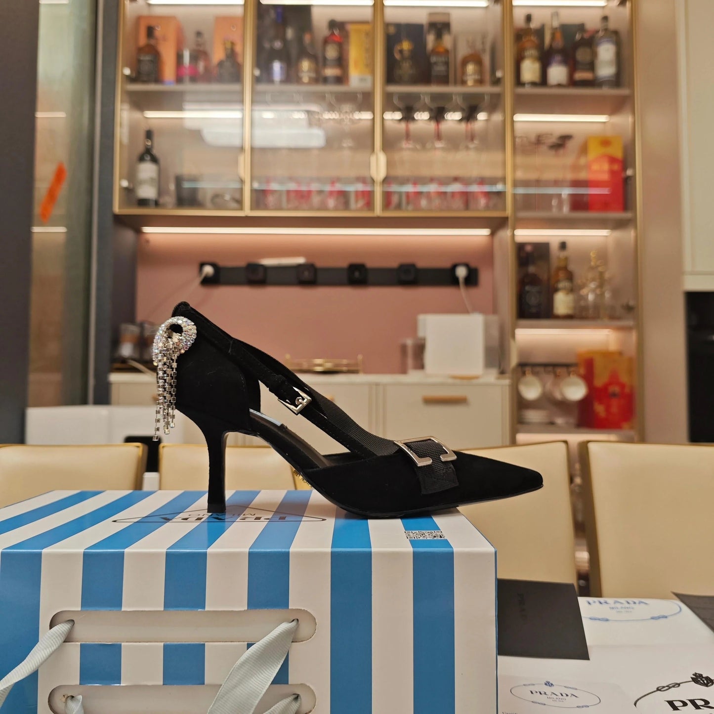PRA 26S High Heel Pump 70 Black Canvas 630560