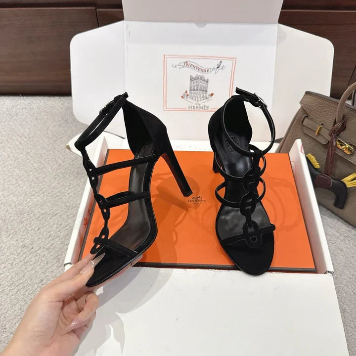 HM 26ss High Heels Sandals 70 Black Suede 686011