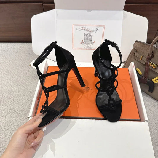 HM 26ss High Heels Sandals 70 Black Suede 686011