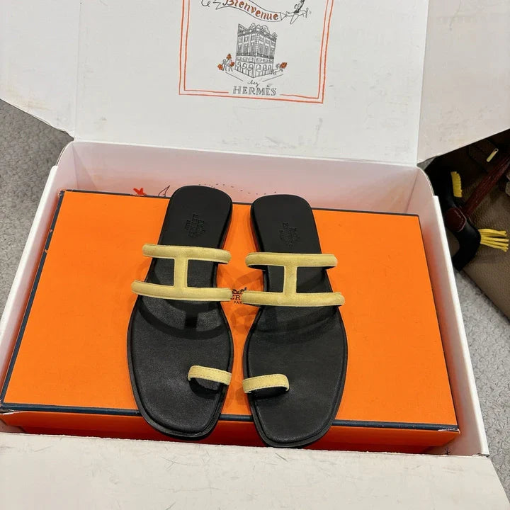 Hermes Georgia Sandals Lemon Yellow in Suede 685983