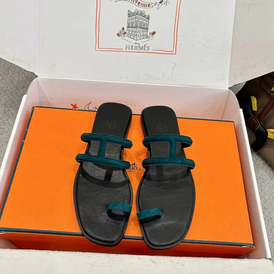 Hermes Georgia Sandals Deep Turquoise in Suede 685980
