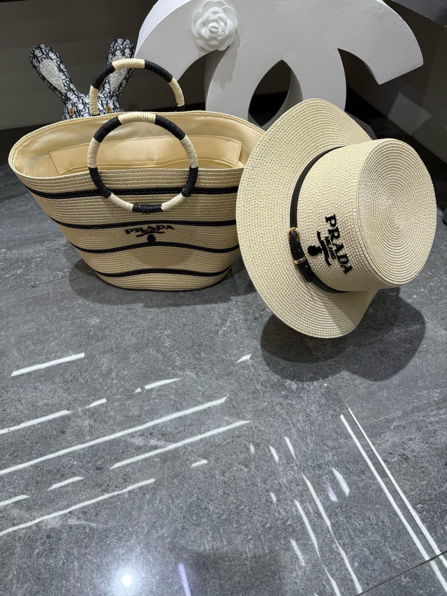Prada Tote Bag & Hat Set Plant Grass 209744