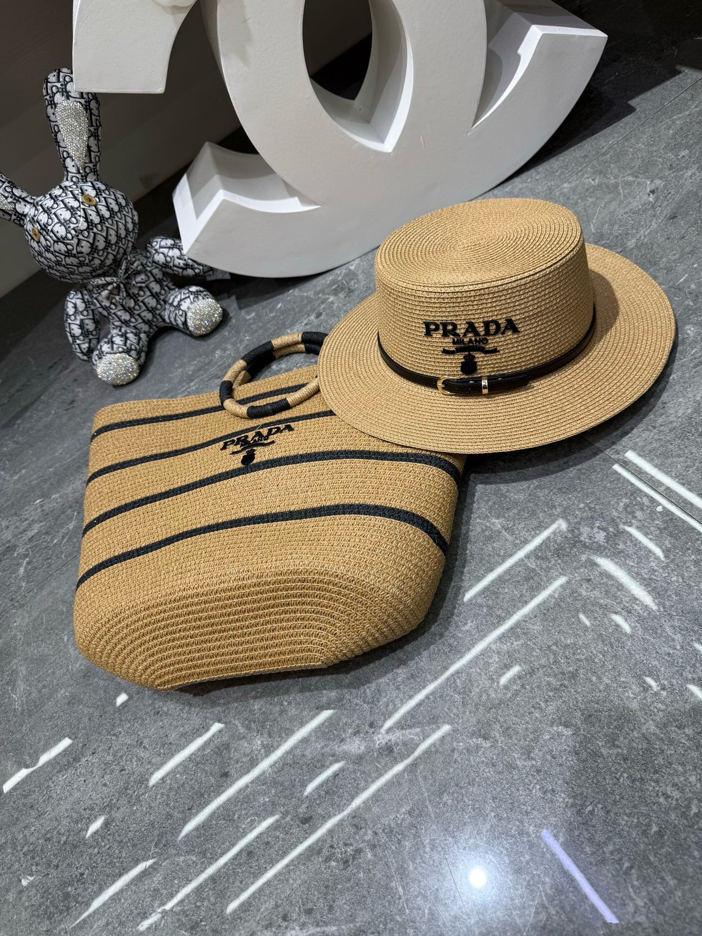 Prada Tote Bag & Hat Set Plant Grass 209744