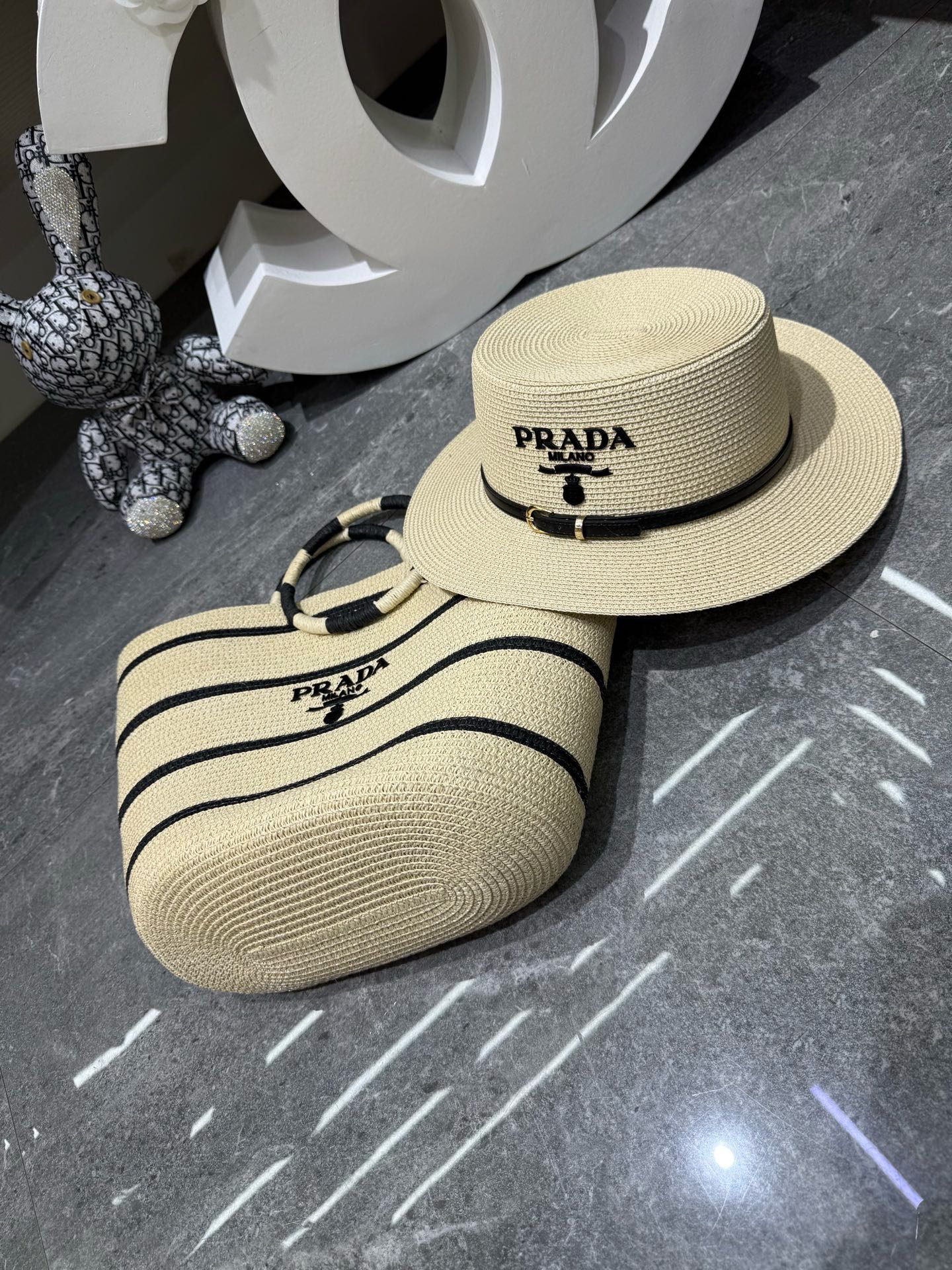 Prada Tote Bag & Hat Set Plant Grass 209744