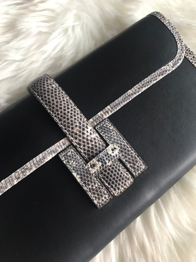 HM Jige Elan 29 Clutch In Black Calfskin With White Lizard Skin (25 days of production)