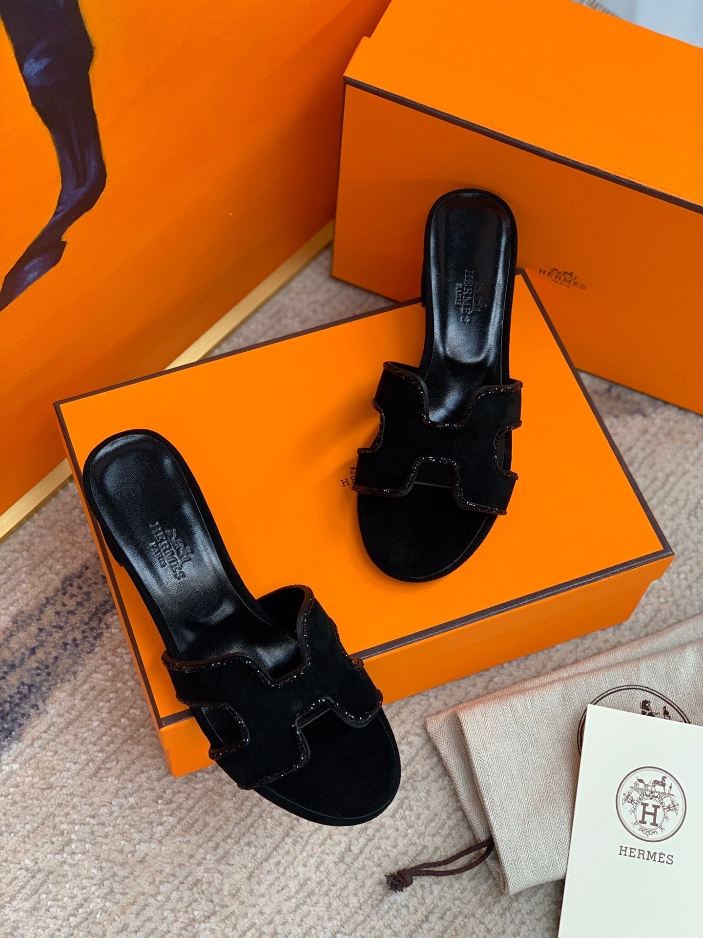 HM Oasis Sandals Black Suede Cowhide 546280