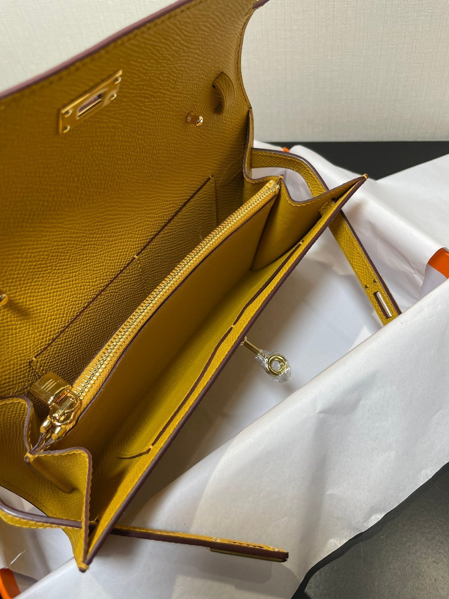 kelly woc 20.5 yellow epsom gold hardware