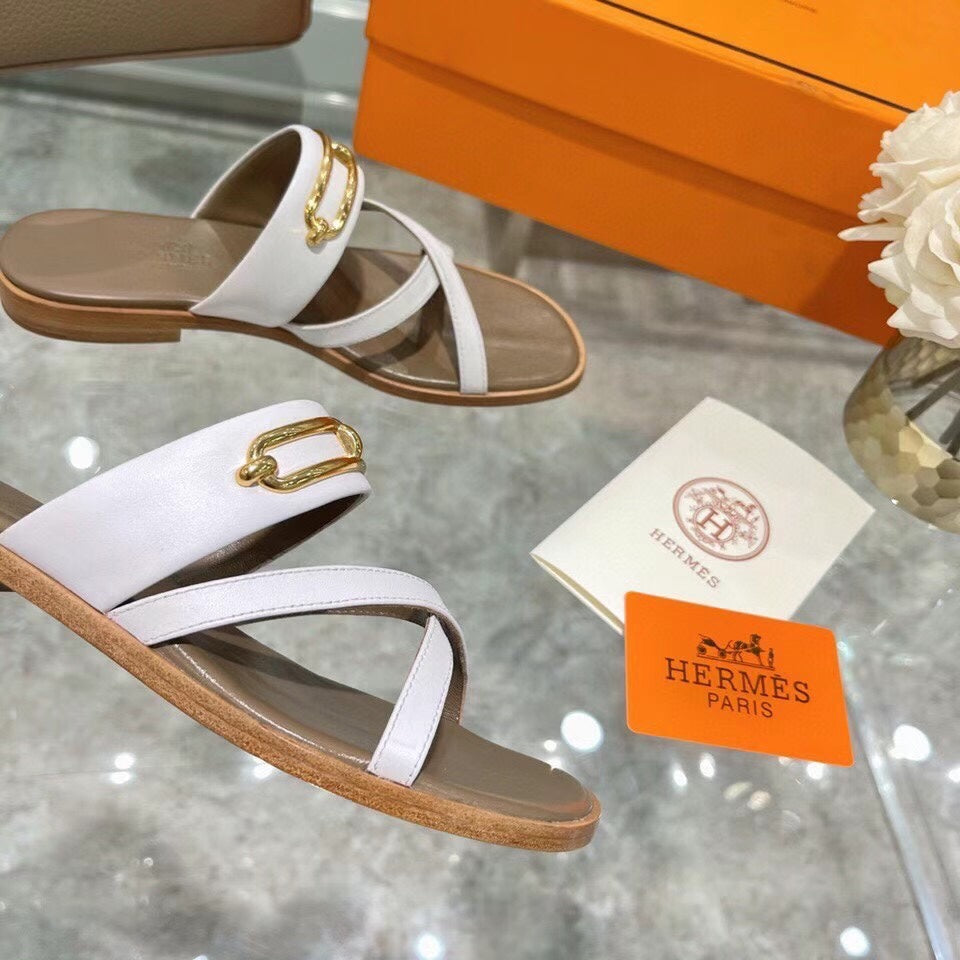 HM Claire Slippers Brown White Cowhide 546093