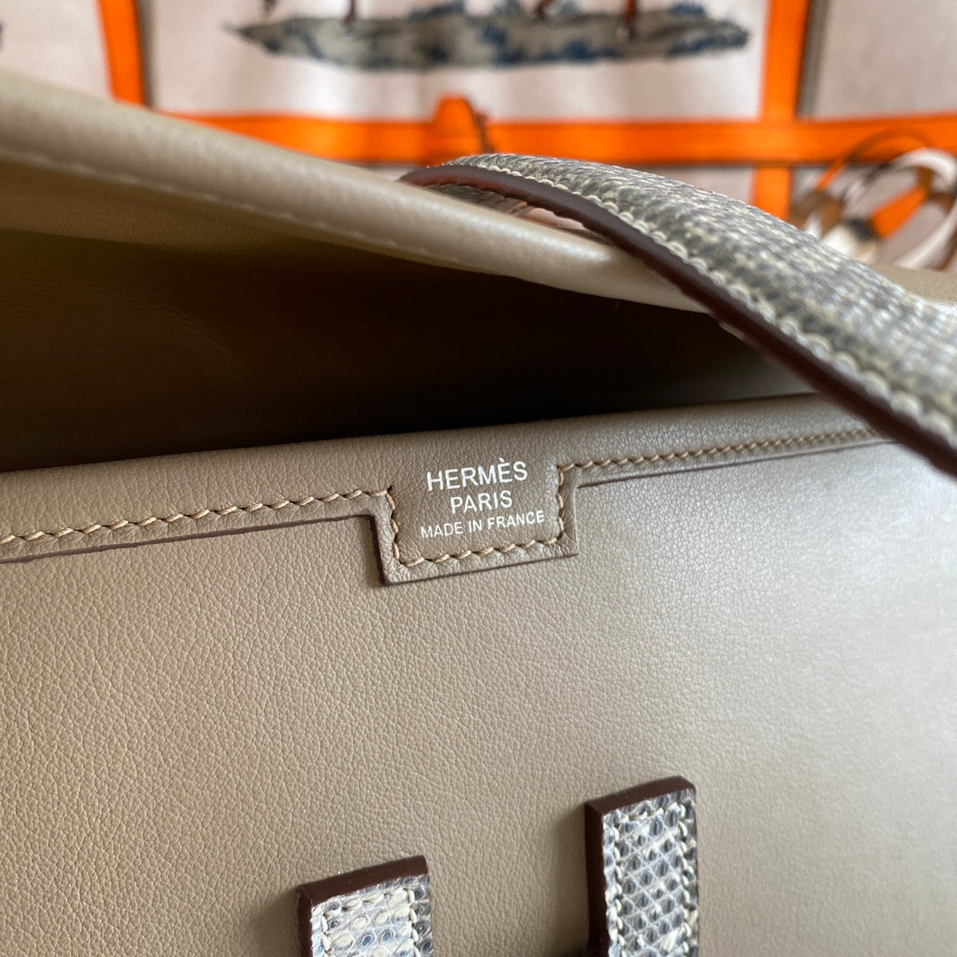 HM Jige Elan 29 Clutch In Taupe Calfskin With White Lizard Skin (25 days of production)