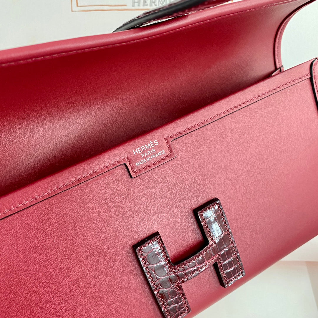 HM Jige Elan 29 Clutch In Cherry Red Calfskin With Wine Red Lizard Skin (25 days of production)