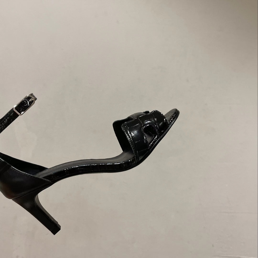 HM Premiere 70 Sandal In Black Patent Calfskin