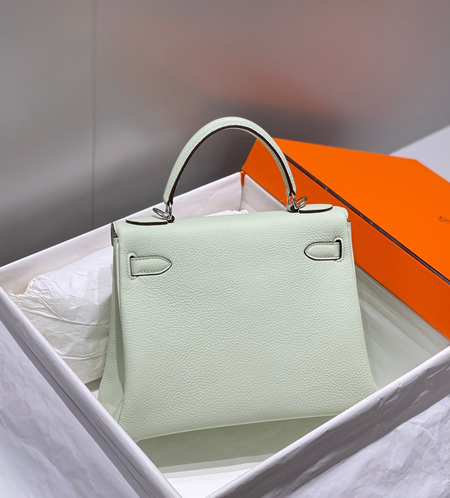 HM KELLY 28CM LIGHT GREEN TOGO SILVER HARDWARE