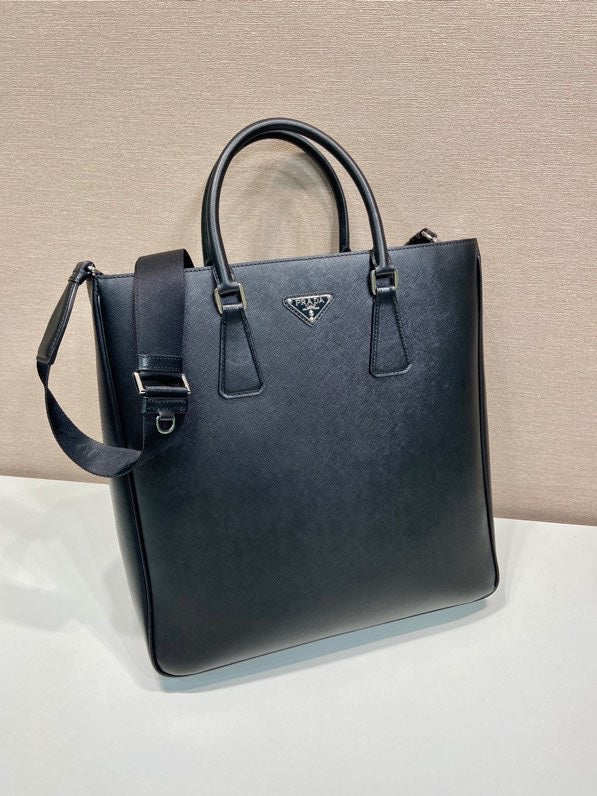 Prada Triangle-Logo Tote Bag Black Saffiano Leather