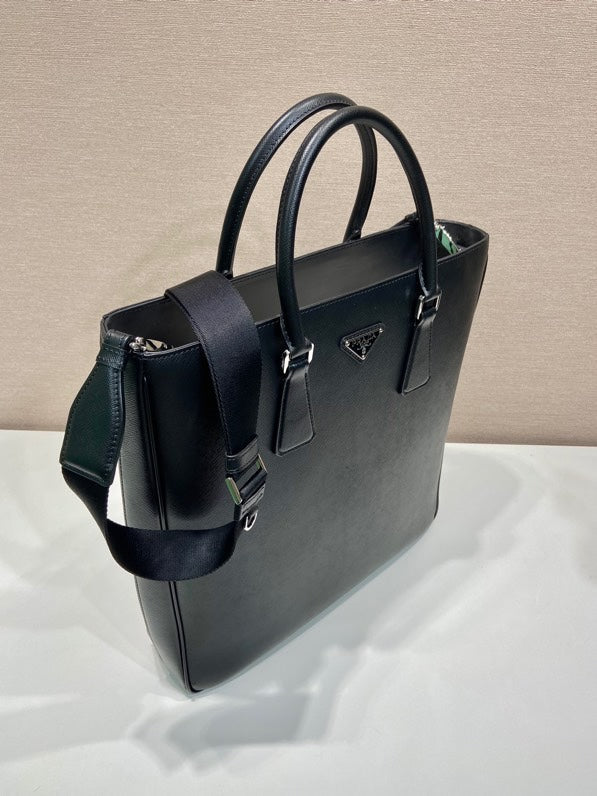 Prada Triangle-Logo Tote Bag Black Saffiano Leather