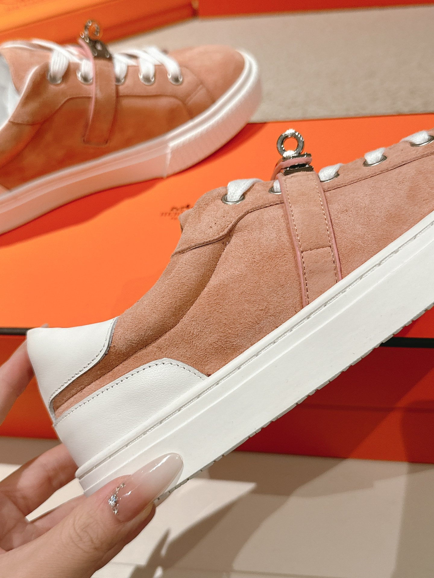 HM Day Sneakers Pink White Suede Calfskin 577495