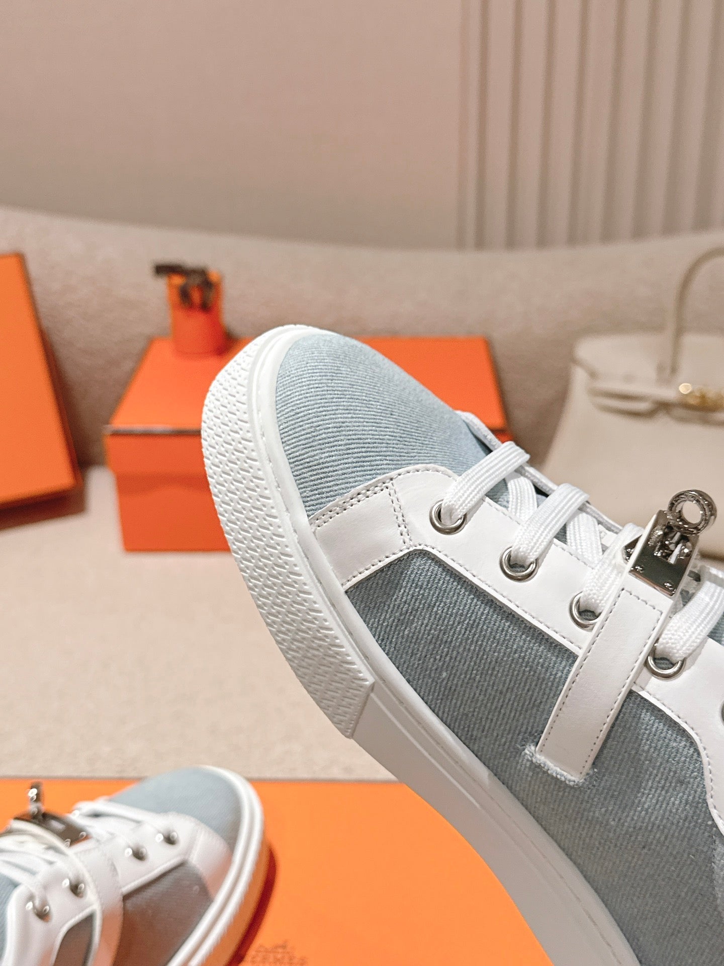 HM Day Sneakers White Calfskin Denim 577518