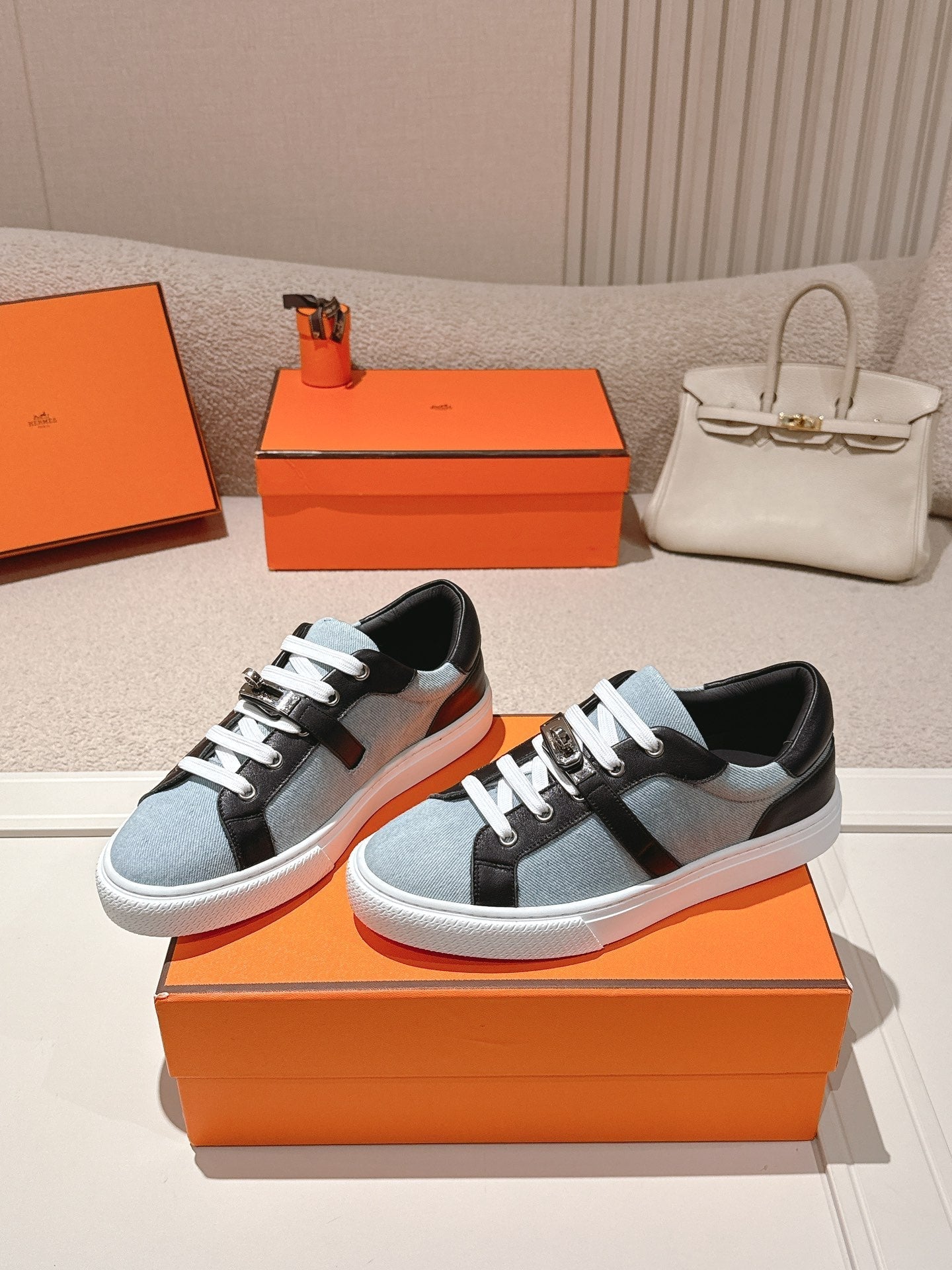 HM Day Sneakers Black Calfskin Denim 577520