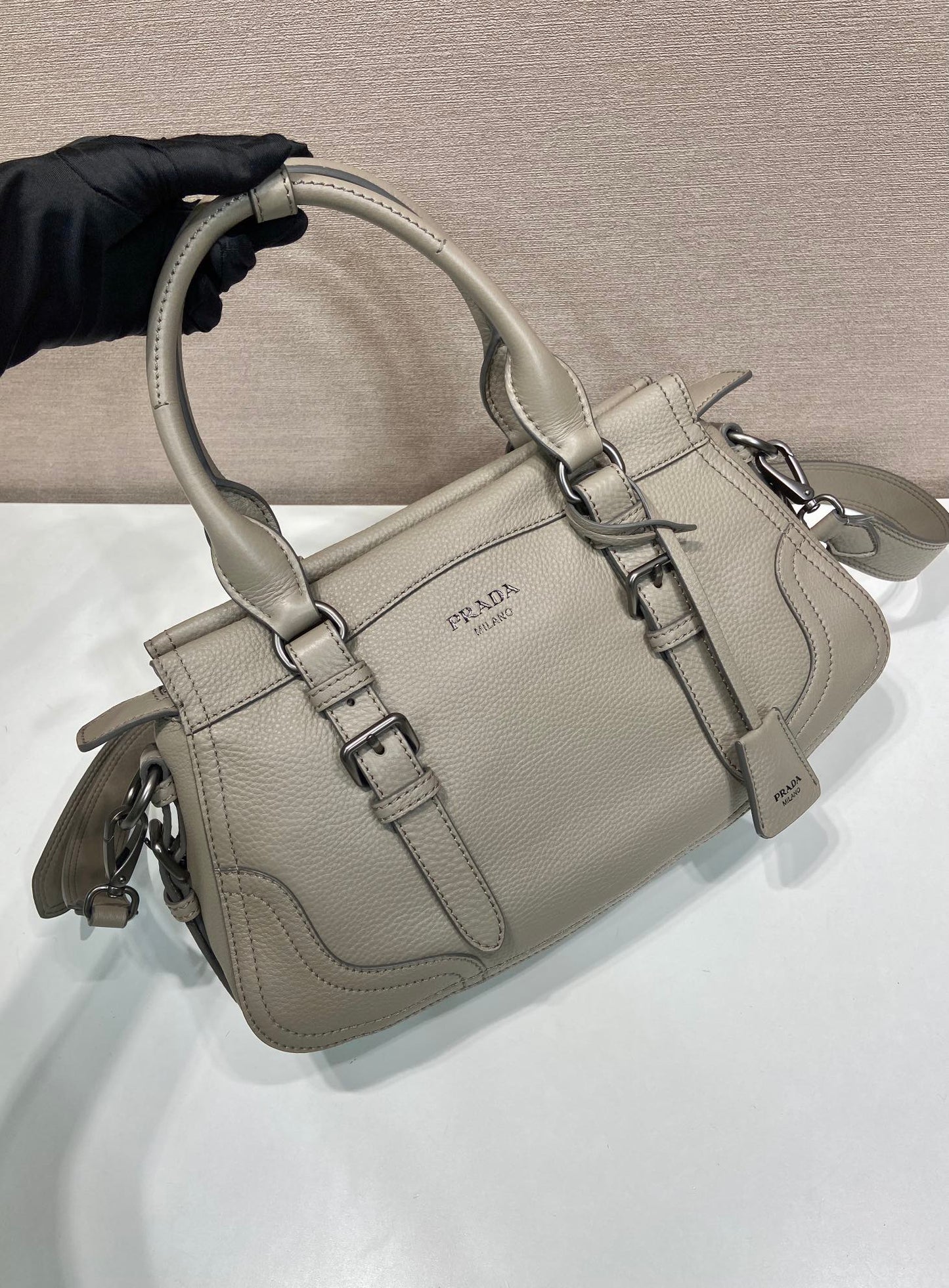 Prada Large Tote Bag 35cm Taupe Leather