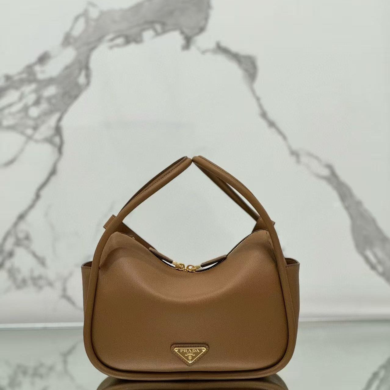 Prada Darling Handbag Caramel Soft Grain Leather