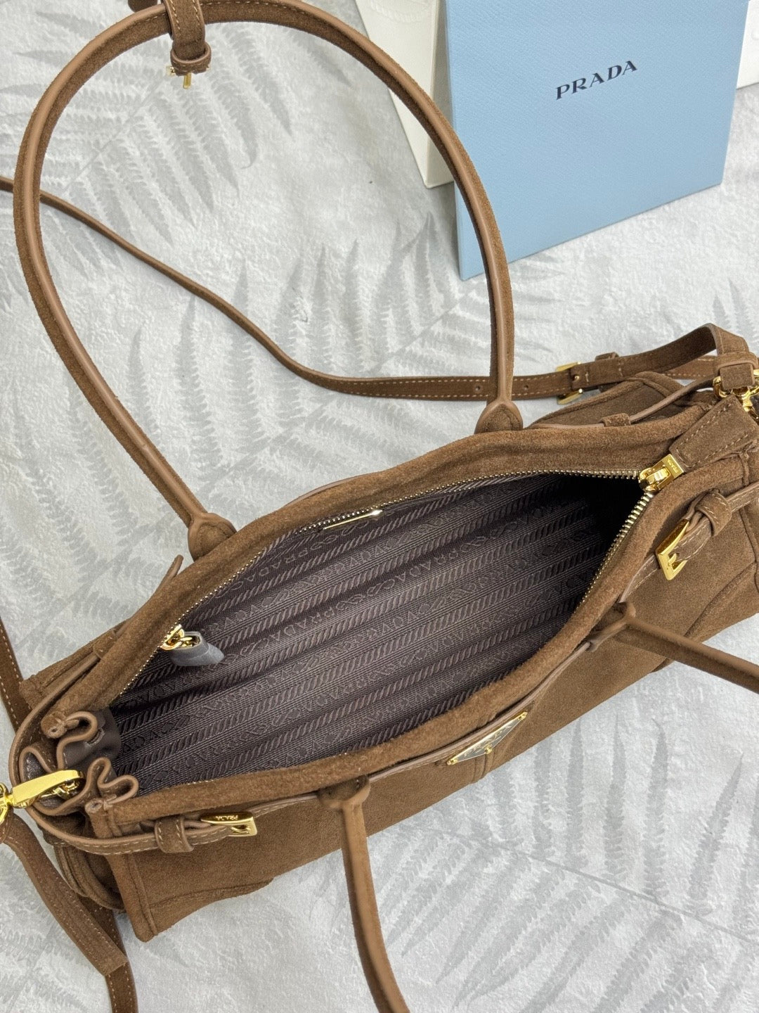 Prada Bonnie Large 32cm Brown Suede