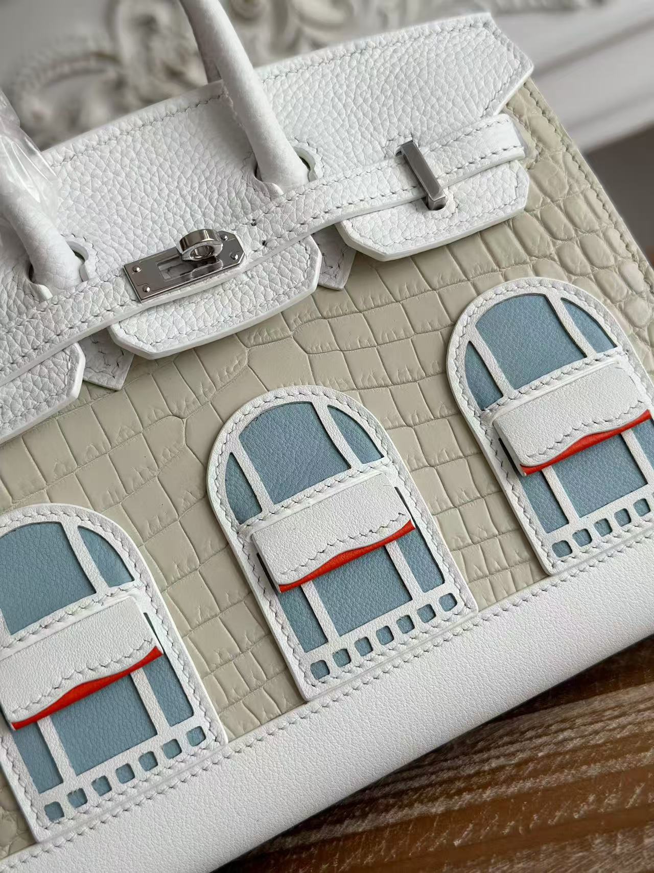HM Birkin Faubourg 20 Cream White Alligator Embossed Leather Togo Leather
