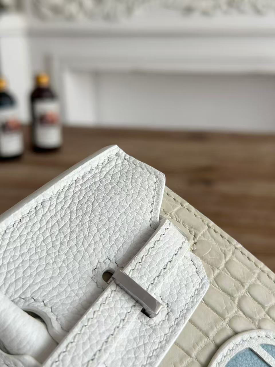 HM Birkin Faubourg 20 Cream White Alligator Embossed Leather Togo Leather
