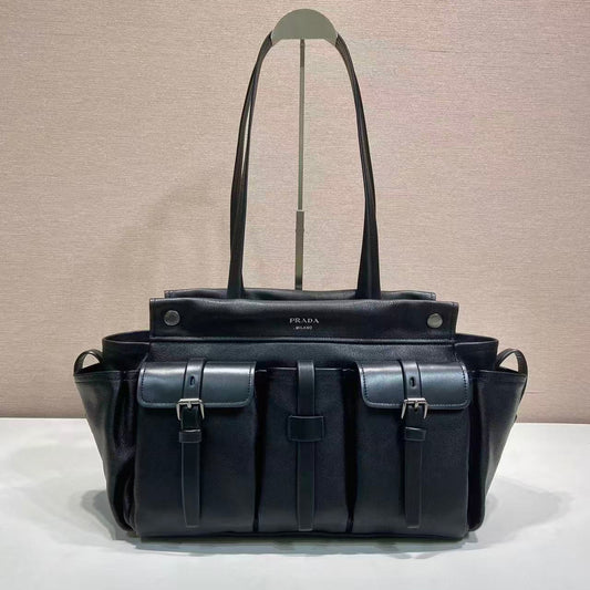 Prada Route Shopping Bag Black Leather