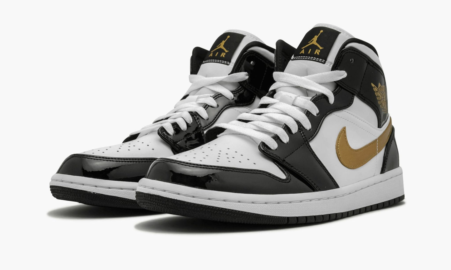 Air Jordan 1 Mid SE “Black Gold Patent Leather” Sneakers - Head-Turner