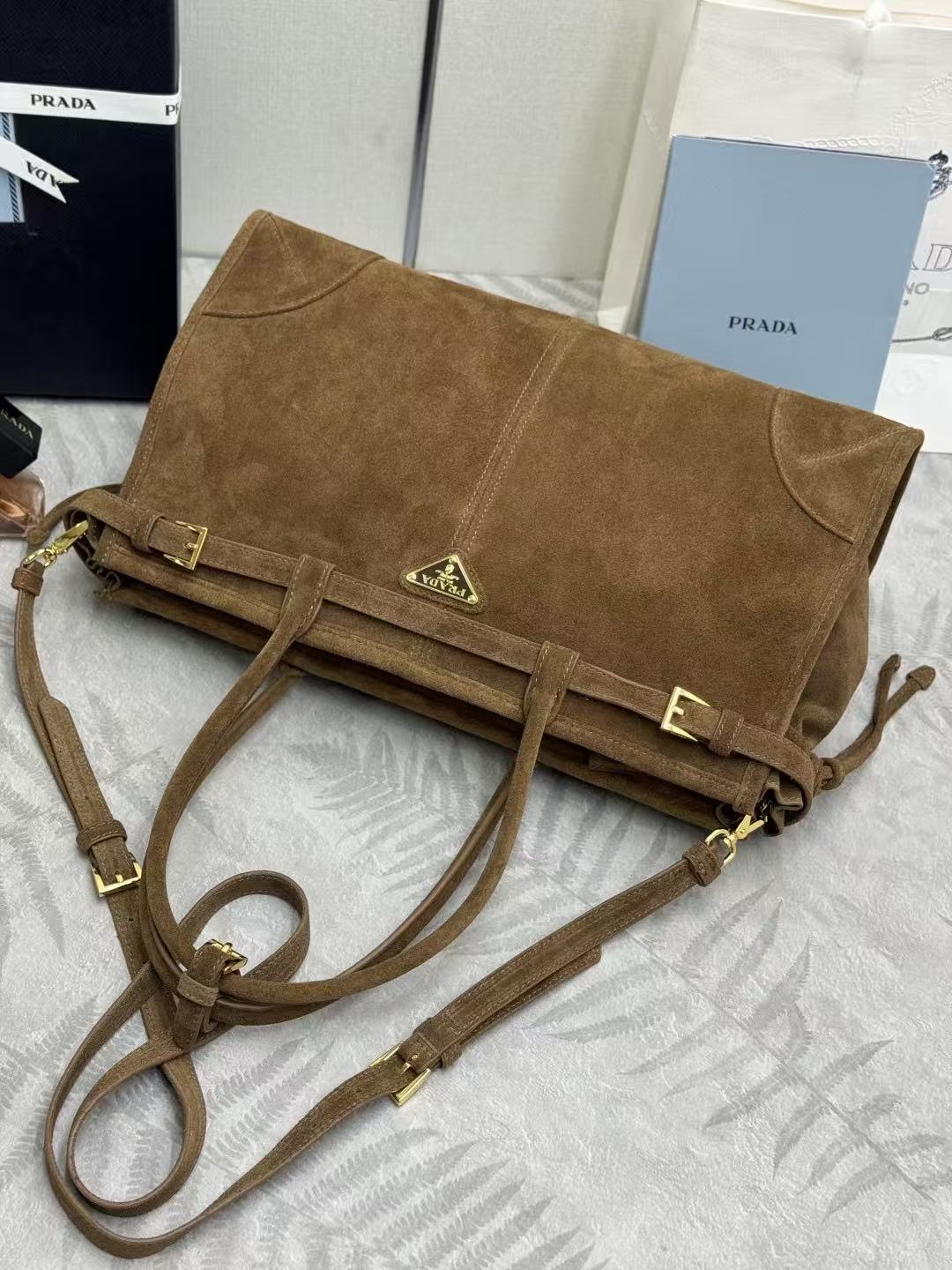 Prada Bonnie Large 38cm Brown Suede