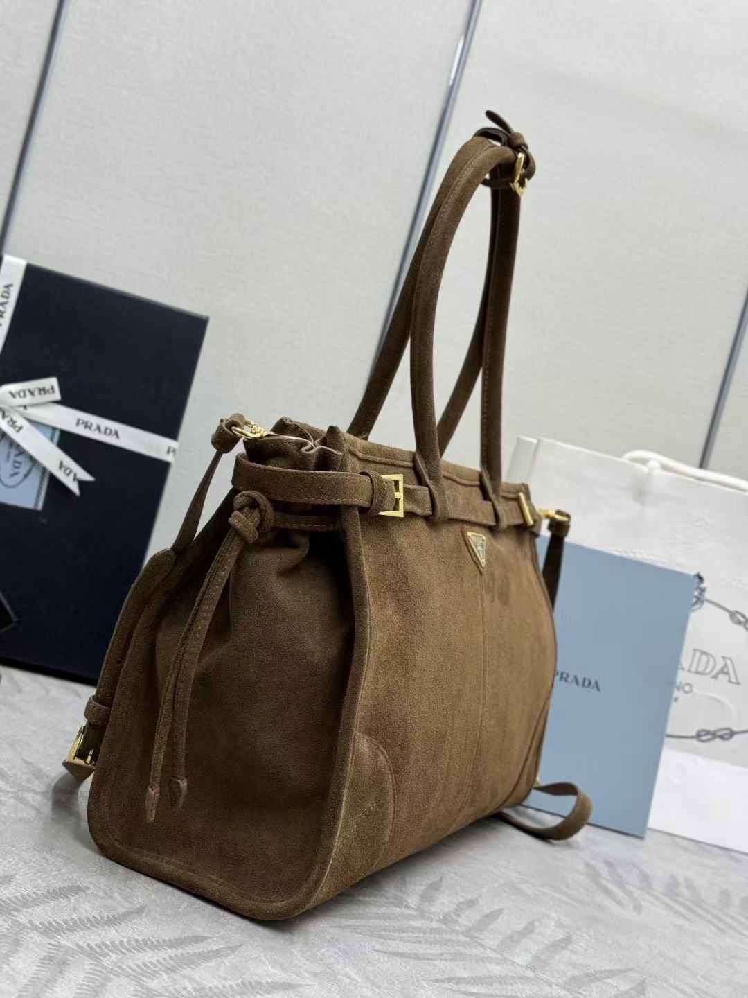 Prada Bonnie Large 38cm Brown Suede
