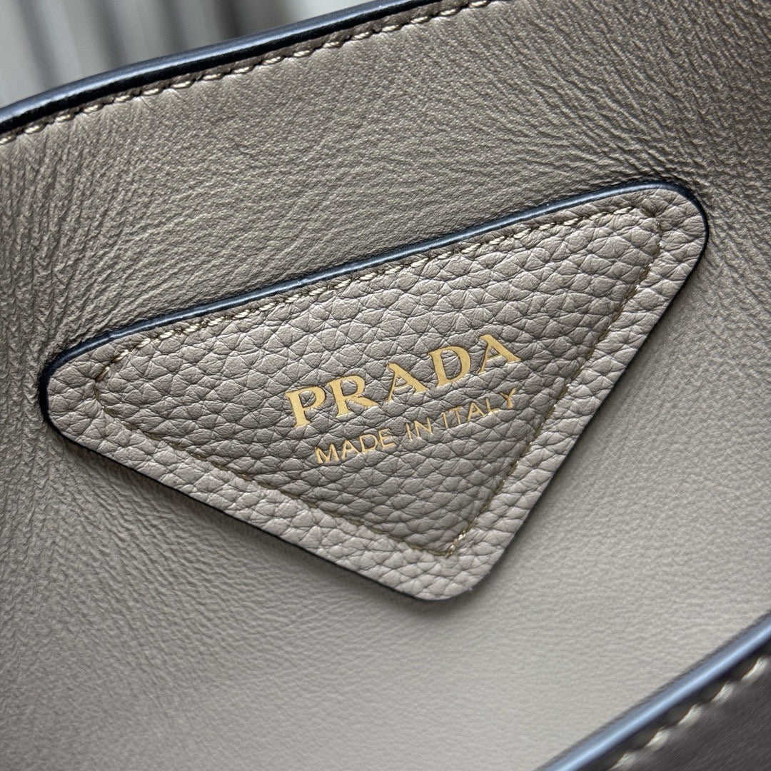 Prada Small Tote Bag Taupe Brown Leather