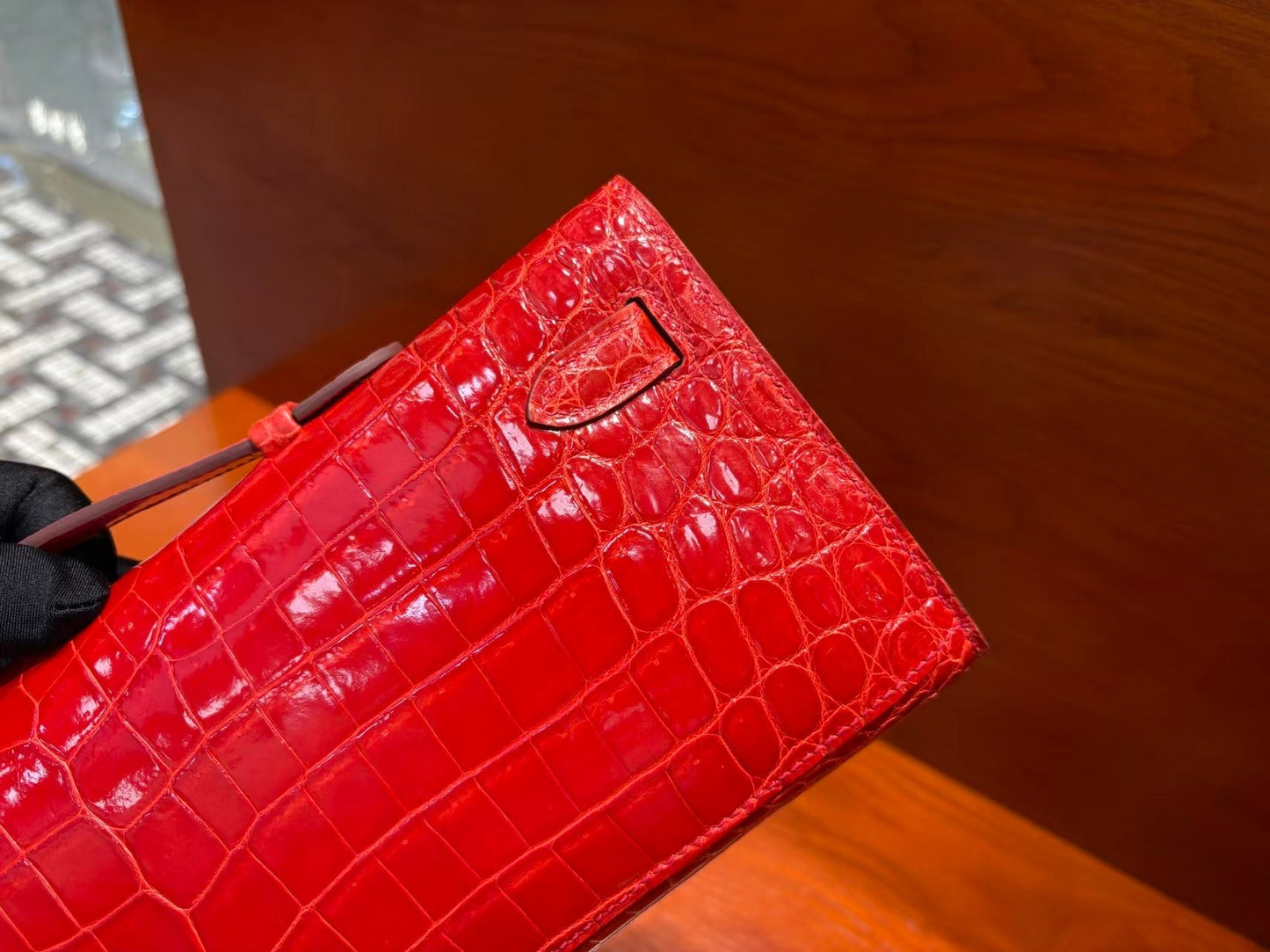 HM Kelly Cut 31cm Red Patent Crocodile Leather