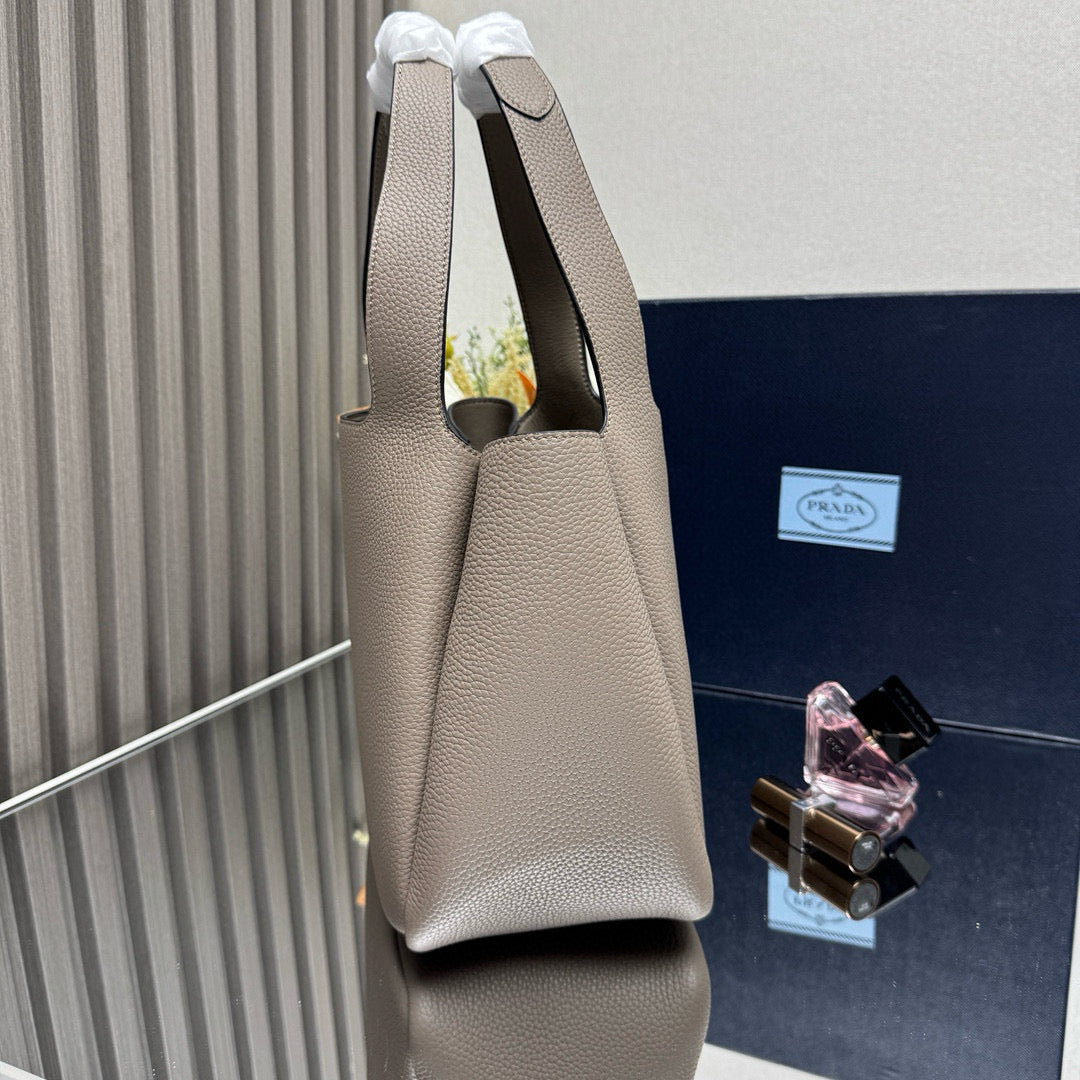 Prada Small Tote Bag Taupe Brown Leather