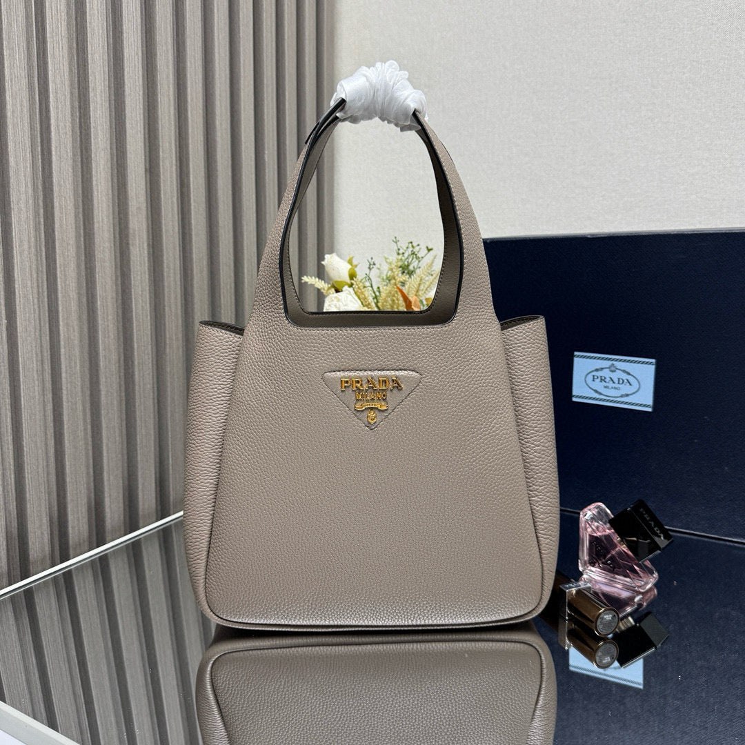 Prada Small Tote Bag Taupe Brown Leather