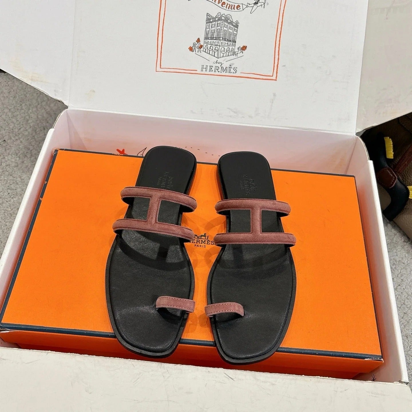 Hermes Georgia Sandals Brown in Suede 685984